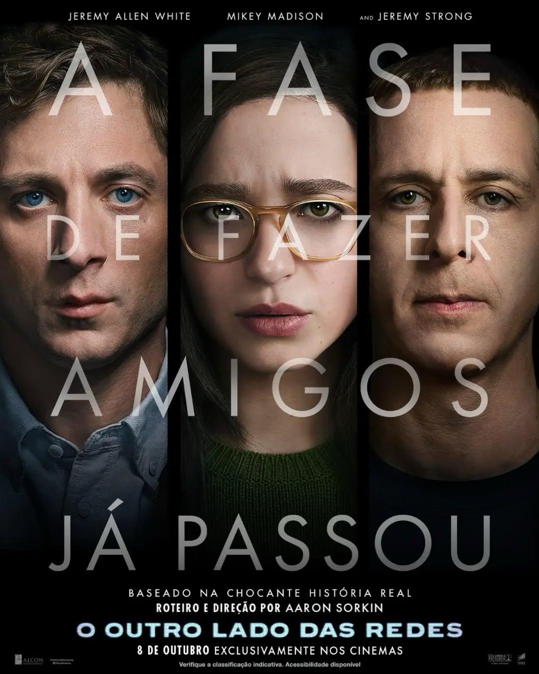 Tudo tem um preço. Inclusive a verdade.O novo pôster do filme "O Outro Lado das Redes" (The Social Reckoning) destaca os personagens Jeff Horwitz (Jeremy Allen White), Frances Haugen (Mikey Madison) e Mark Zuckerberg (Jeremy Strong).O docudrama, que estreia em breve nos cinemas, é considerado uma obra complementar e uma sequência independente do premiado filme "A Rede Social" (The Social Network, 2010).•••#ooutroladodasredes #docudrama #filmesdesuspense #facebook #aaronsorkin