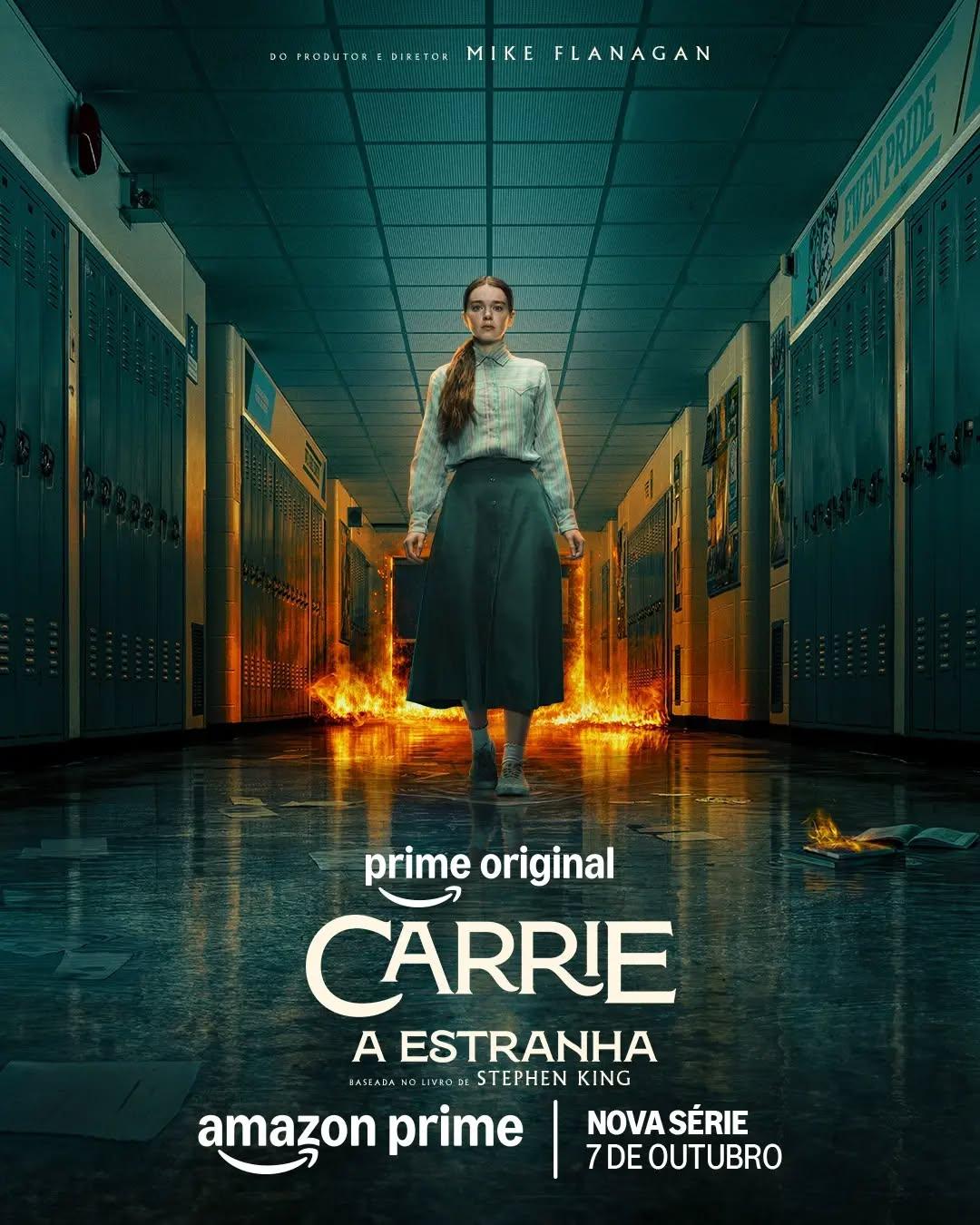 Confira o pôster oficial da minissérie "Carrie: A Estranha", uma releitura contemporânea do primeiro romance de King, publicado em 1974.A trama de terror psicológico e sobrenatural acompanha Carrie White, uma adolescente tímida que sofre com o controle rígido da mãe religiosa e lida com o bullying implacável dos colegas — que agora também acontece de forma intensa nas redes sociais.Mike Flanagan é o criador, roteirista e showrunner da minissérie da Prime Video. No elenco, destacam-se Summer H. Howell como Carrie White, Samantha Sloyan como Margaret White (a mãe), Matthew Lillard como o diretor Grayle, Amber Midthunder como Miss Desjardin, Siena Agudong como Sue Snell, Alison Thornton como Chris Hargensen, Arthur Conti como Billy Nolan e Joel Oulette como Tommy Ross.A série é baseada no icônico romance de estreia do escritor Stephen King, conhecido como o "Rei do Horror" (ou "Rei do Terror") devido ao enorme sucesso de seus livros de suspense, terror e ficção sobrenatural.Nesta adaptação contemporânea, o enredo explora os dramas psicológicos e os traumas dos personagens, que agora vão além dos corredores da escola e chegam com força à internet por meio do cyberbullying nas redes sociais.A série terá oito episódios e estreia no dia 7 de outubro na Prime Video.•••#carrieaestranha #terrorpsicologico #terrorsobrenatural #minisséries #seriesdeterror