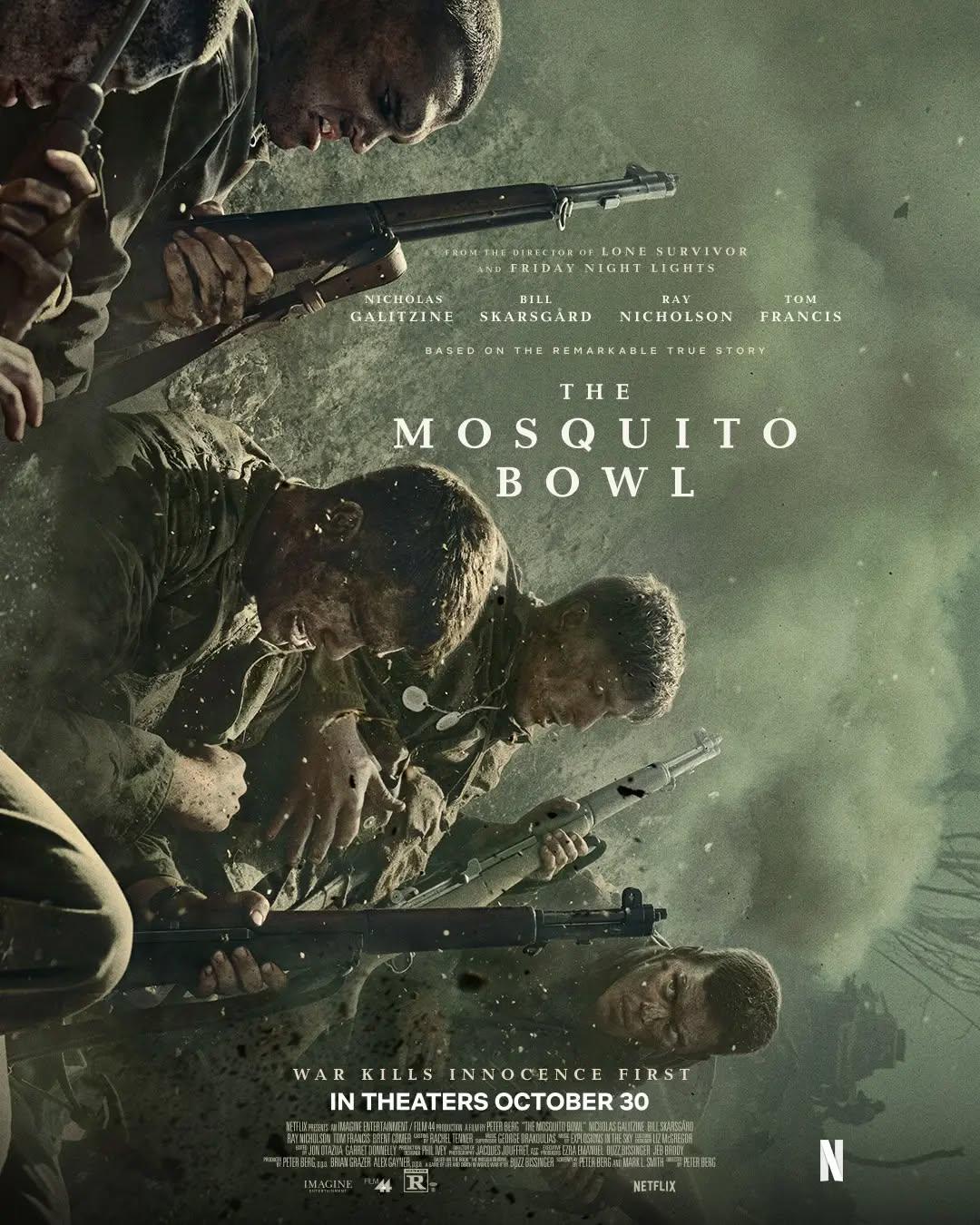 Confira o novo pôster do filme "The Mosquito Bowl", drama de guerra esportiva dirigido por Peter Berg, baseado no livro homônimo de Buzz Bissinger, publicado em 2022.O título da produção, "The Mosquito Bowl", faz referência a uma lendária e trágica partida de futebol americano (touch football, uma versão do esporte sem tackles) disputada na véspera de Natal de 1944, em Guadalcanal, por cerca de 65 estrelas do futebol americano universitário que haviam se alistado nos Fuzileiros Navais dos EUA durante a Segunda Guerra Mundial, pouco antes de participar da Batalha de Okinawa.A trama acompanha quatro grandes estrelas do futebol americano universitário que abandonam a fama e suas carreiras para se alistarem no Corpo de Fuzileiros Navais dos Estados Unidos, após o ataque a Pearl Harbor.O lançamento do longa-metragem "The Mosquito Bowl", que está previsto para o dia 25 de novembro de 2026, será realizado na plataforma de streaming Netflix Brasil.•••#themosquitobowl #filmesdeguerra #peterberg #futebolamericano #segundaguerramundial