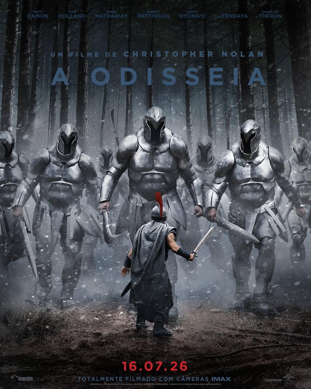 O novo pôster oficial de "A Odisseia", de Christopher Nolan, destaca o protagonista Odisseu (Matt Damon) enfrentando vários gigantes em meio a uma floresta coberta de neve.Com um elenco de peso, a superprodução foi inteiramente filmada com tecnologia IMAX.A estreia nos cinemas da adaptação épica do famoso poema clássico de Homero está prevista para 16 de julho de 2026.•••#aodisseia #christophernolan #mattdamon #homero #epico