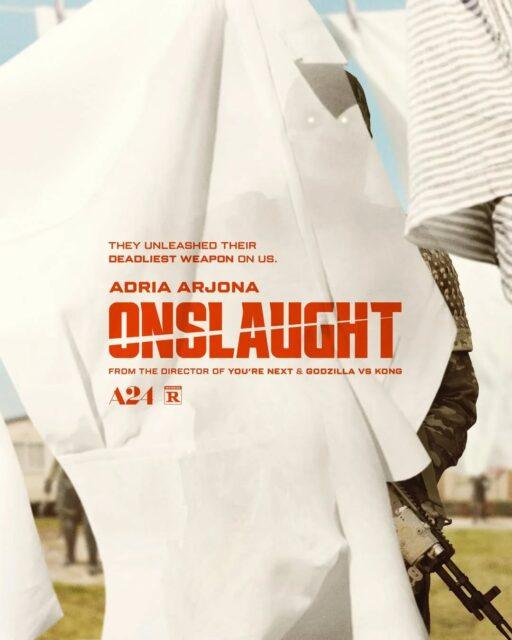 Pôsteres oficiais de "Onslaught", direção de Adam Wingard (de Você é o Próximo, O Hóspede e Godzilla x Kong).Adria Arjona estrela o elenco, além de contar com nome como Dan Stevens, Eric Wareheim, Reginald VelJohnson, Michael Biehn, Drew Starkey e Rebecca Hall. O brasileiro Alex Pereira também está presente no longa.O roteiro é de Wingard e Simon Barrett. A distribuição ficará a cargo da A24. A estreia nos cinemas dos Estados Unidos está prevista para 4 de setembro de 2026. A data de lançamento no Brasil ainda está sendo confirmada.•••#onslaught #adamwingard #filmesdeação #filmesdesuspense #adriaarjona