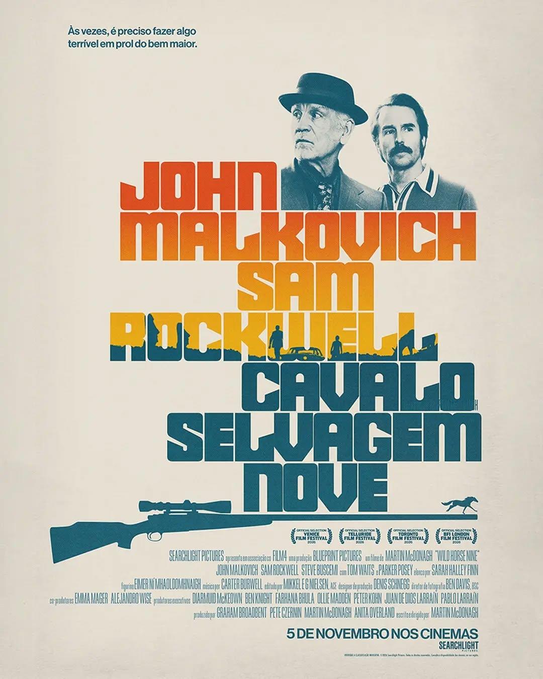 Novo pôster oficial de "Cavalo Selvagem Nove" (Wild Horse Nine), um filme estrelado por John Malkovich (como Chris Carlisle) e Sam Rockwell (como Lee Chesterfield).O longa-metragem mistura humor negro e suspense político. O cineasta e roteirista britânico Martin McDonagh, conhecido por "Três Anúncios para um Crime" (2017) e "Os Banshees de Inisherin" (2022), é o responsável pelo roteiro e pela direção.A estreia nos cinemas do Brasil está marcada para 5 de novembro.•••#cavaloselvagemnove #humornegro #suspensepolítico #martinmcdonagh