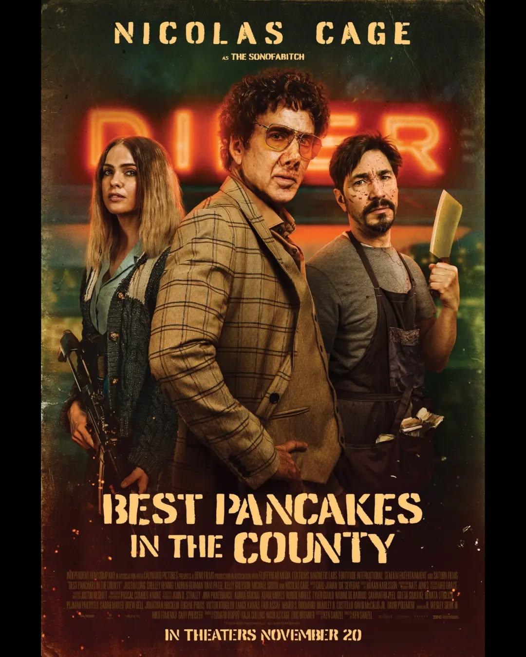 Nicolas Cage está no centro e a frente deste novo pôster oficial de "Best Pancakes in the County", filme de ação e suspense escrito e dirigido por Ken Sanzel.O longa-metragem chegará aos cinemas e às plataformas digitais no dia 20 de novembro nos Estados Unidos. No Brasil, a produção ainda não tem data de estreia agendada.•••#filmesdeação #filmesdesuspense #nicolascage #shelleyhenning #justinlong